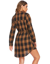 Hotouch Long Flannel Shirt Women Long Sleeve Shacket Fall Button Down Blouse Blue-Black L Domino Zee