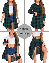 Hotouch Long Flannel Shirt Women Long Sleeve Shacket Fall Button Down Blouse Blue-Black L Domino Zee