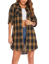 Hotouch Long Flannel Shirt Women Long Sleeve Shacket Fall Button Down Blouse Blue-Black L Domino Zee