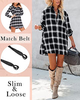 Hotouch Long Flannel Shirt Women Long Sleeve Shacket Fall Button Down Blouse Blue-Black L Domino Zee