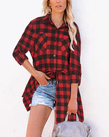 Hotouch Long Flannel Shirt Women Long Sleeve Shacket Fall Button Down Blouse Blue-Black L Domino Zee