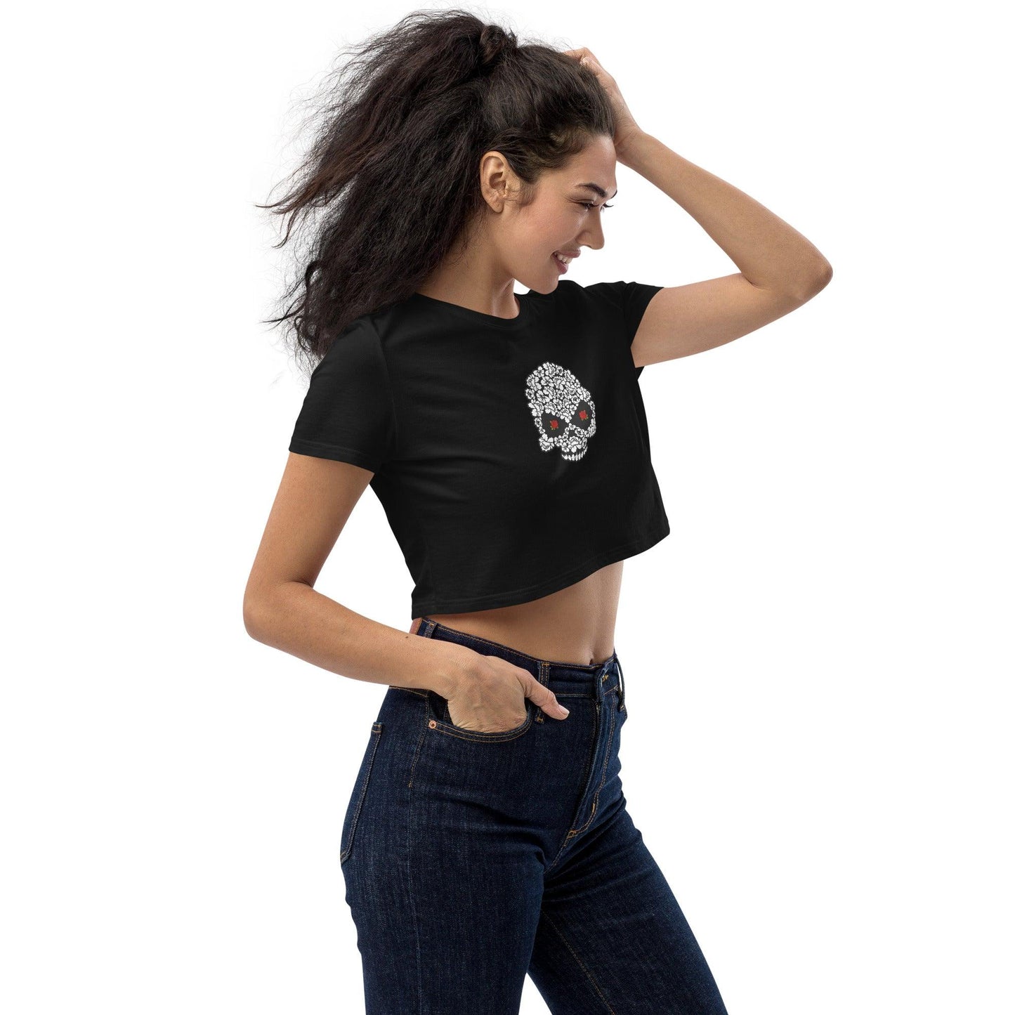 Floral Skull Organic Crop Top - Domino Zee