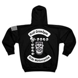 Real Grandpas Ride Motorcycles  Unisex Zip Hoodie with Custom Name, Motorcycle Gifts for Dads, Skulls & Flags Design, Perfect for Father's Day, Casual [...] Printify