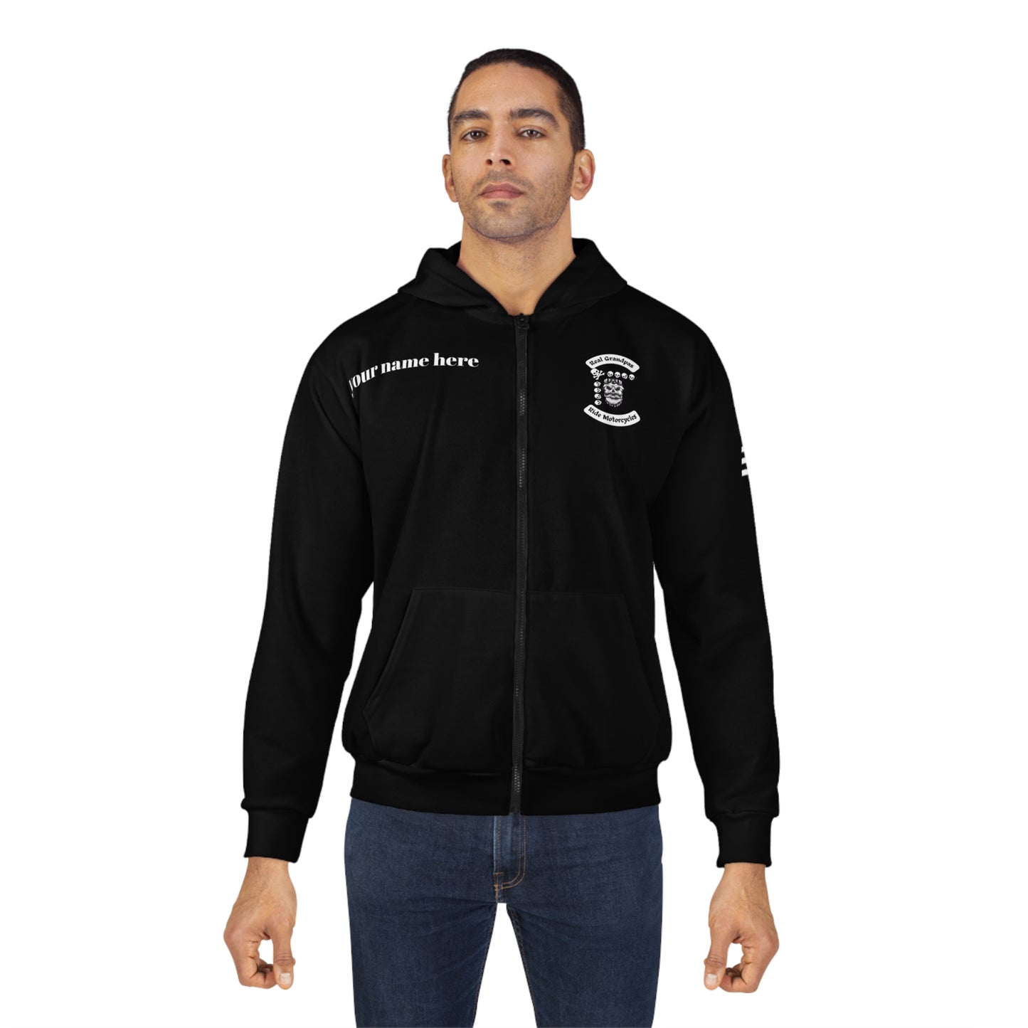 Real Grandpas Ride Motorcycles  Unisex Zip Hoodie with Custom Name, Motorcycle Gifts for Dads, Skulls & Flags Design, Perfect for Father's Day, Casual [...]