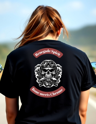 Renegade Spirit Unisex Cotton Crew Tee - Skull & Chrome Graphic T-Shirt
