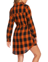 Hotouch Long Flannel Shirt Women Long Sleeve Shacket Fall Button Down Blouse Blue-Black L Domino Zee