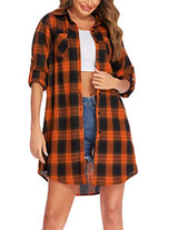 Hotouch Long Flannel Shirt Women Long Sleeve Shacket Fall Button Down Blouse Blue-Black L Domino Zee