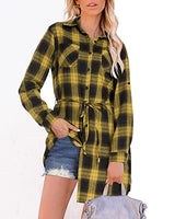 Hotouch Long Flannel Shirt Women Long Sleeve Shacket Fall Button Down Blouse Blue-Black L Domino Zee