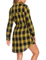 Hotouch Long Flannel Shirt Women Long Sleeve Shacket Fall Button Down Blouse Blue-Black L Domino Zee