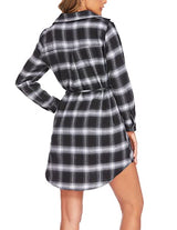 Hotouch Long Flannel Shirt Women Long Sleeve Shacket Fall Button Down Blouse Blue-Black L Domino Zee