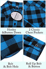 Hotouch Long Flannel Shirt Women Long Sleeve Shacket Fall Button Down Blouse Blue-Black L Domino Zee