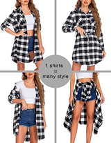 Hotouch Long Flannel Shirt Women Long Sleeve Shacket Fall Button Down Blouse Blue-Black L Domino Zee