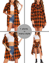 Hotouch Long Flannel Shirt Women Long Sleeve Shacket Fall Button Down Blouse Blue-Black L Domino Zee