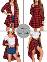 Hotouch Long Flannel Shirt Women Long Sleeve Shacket Fall Button Down Blouse Blue-Black L Domino Zee