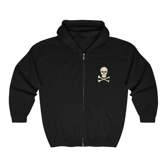 Classic Skull and Crossbones Full Zip Hooded Sweatshirt - Domino Zee