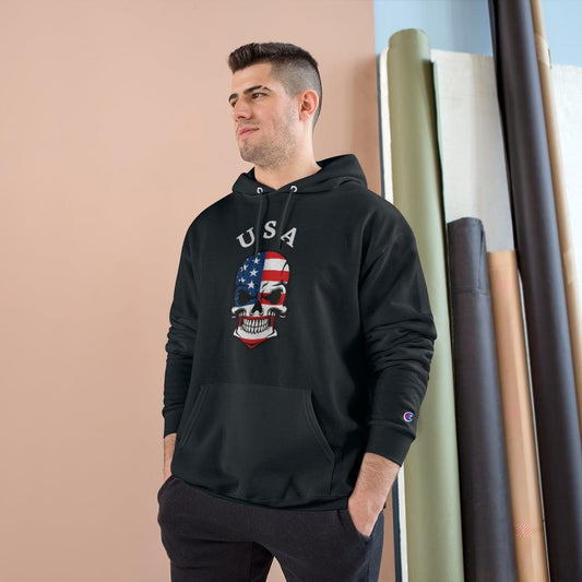 USA American flag skull Unisex EcoSmart® Pullover Hoodie Sweatshirt - Domino Zee