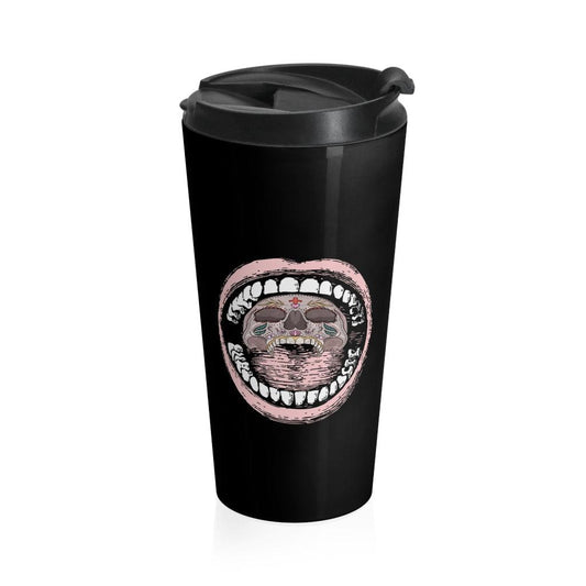 open mouth 15 oz Stainless Steel Travel Mug - Domino Zee